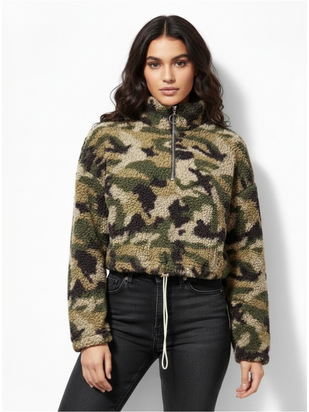 Camo Sherpa Teddy pullover Jacket